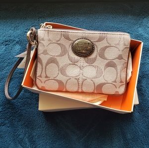NWT Silver Coach Signature Wristlet 43996
